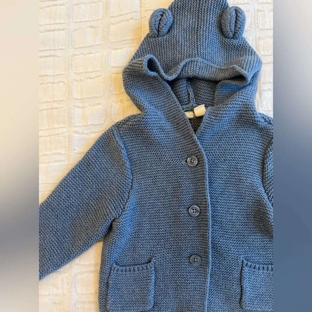 Baby Gap Knit Button Down Sweater w/ Hood & Accent Ears Toddler Size 6-12 Month